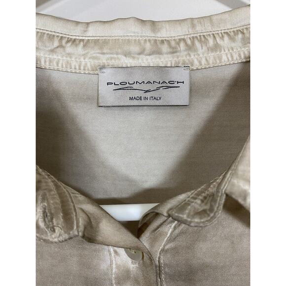 Ploumanac'h Women's XL Beige Long Sleeve Collared Popover Top Distressed Blouse - Picture 6 of 7